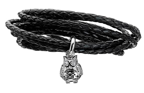 4204821-57 Silver Owl & Braided 3 Strand Leather Story Starter Bracelet