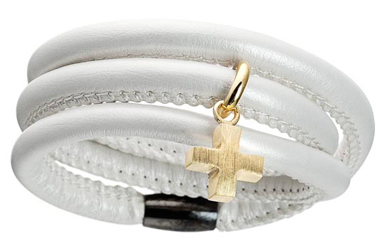 White Eco Leather & Gold Plated Cross Charm Starter